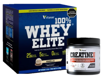 100% Whey Elite 10 Lbs + Creatina Time Vitanas 50 Serv